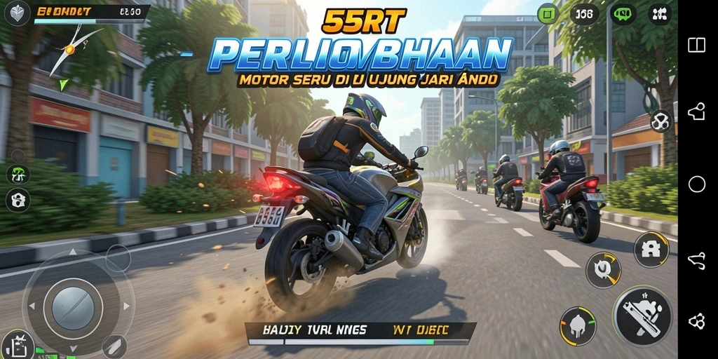 Gameplay seru dalam balapan motor di 55RT dengan grafis menawan.