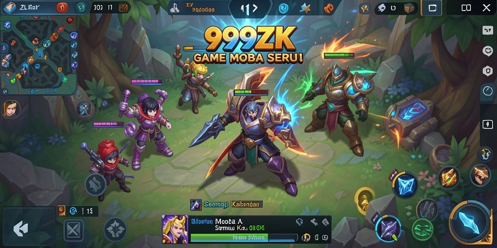 Screenshot utama 999ZK menampilkan aksi seru dalam permainan MOBA.