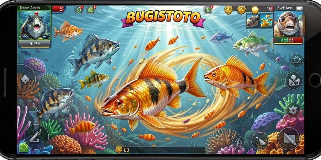 Tampilan gameplay seru dari BUGISTOTO saat menembak ikan.