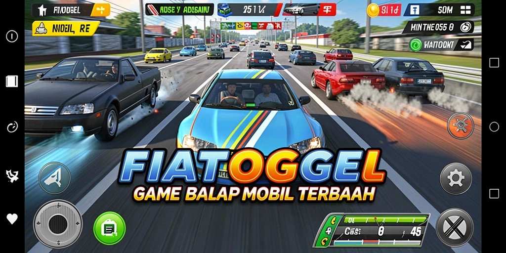 Tampilan gameplay seru dari FIATOGEL saat balapan di trek.