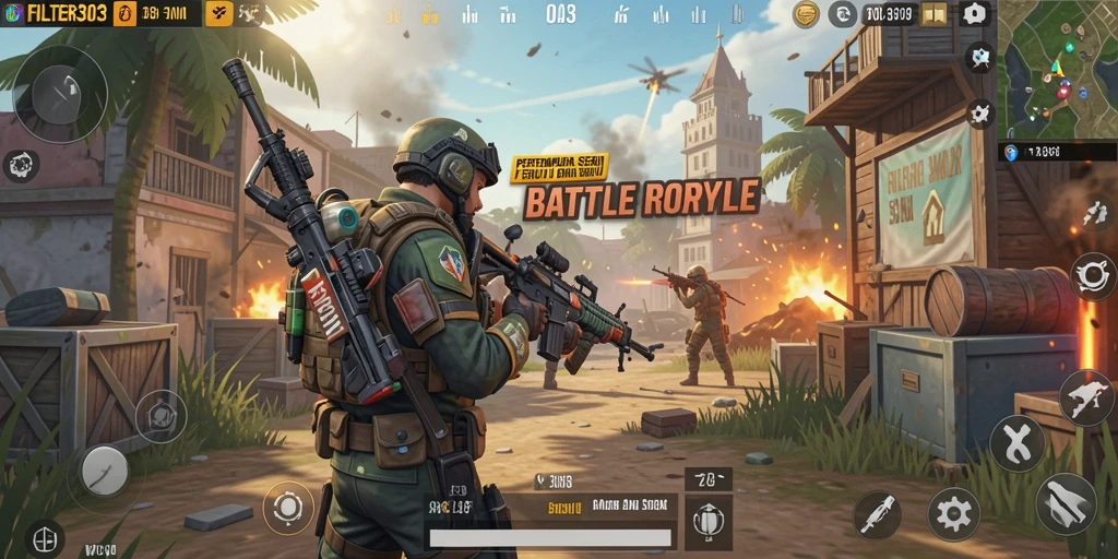 Gameplay seru dalam pertempuran Battle Royale yang intens.