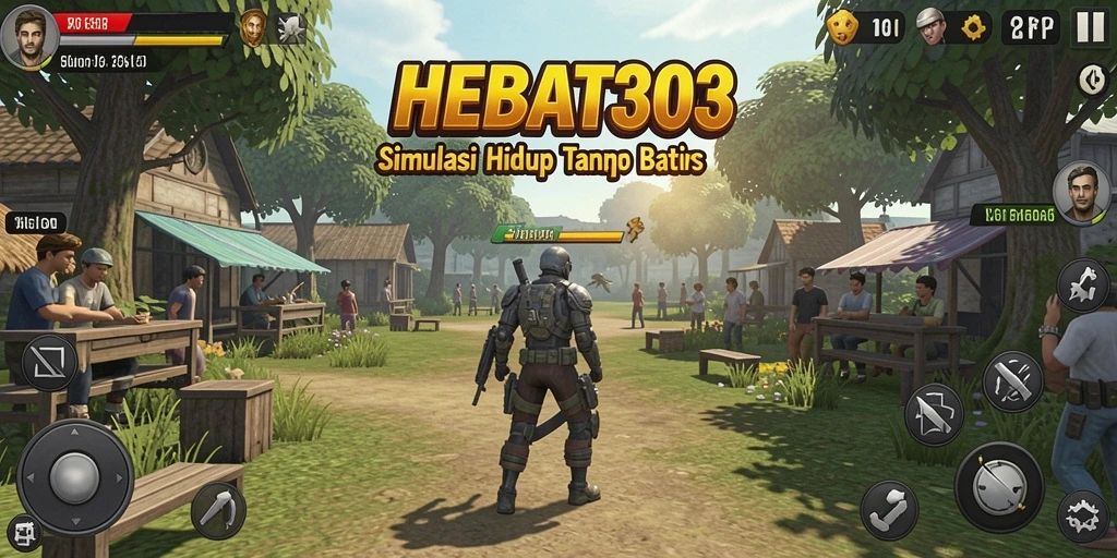 Screenshot utama HEBAT303 menampilkan pemain yang sedang berinteraksi dalam gameplay Simulation.