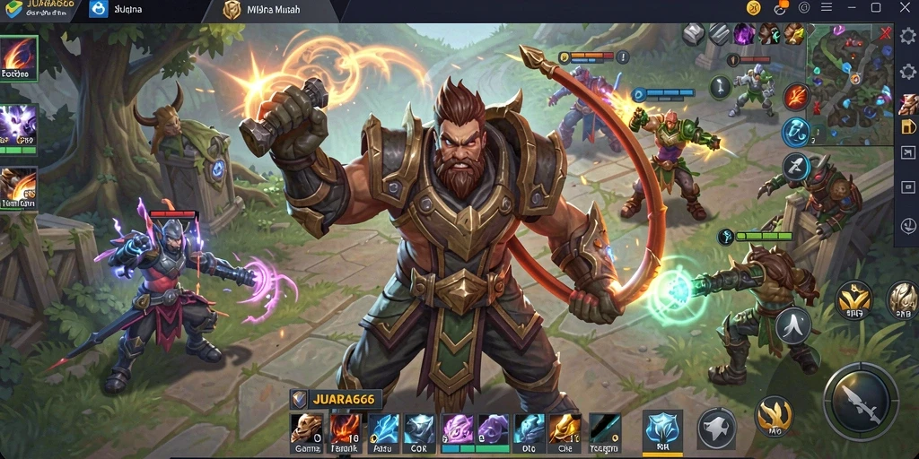 Tampilan gameplay MOBA penuh aksi dari JUARA666.