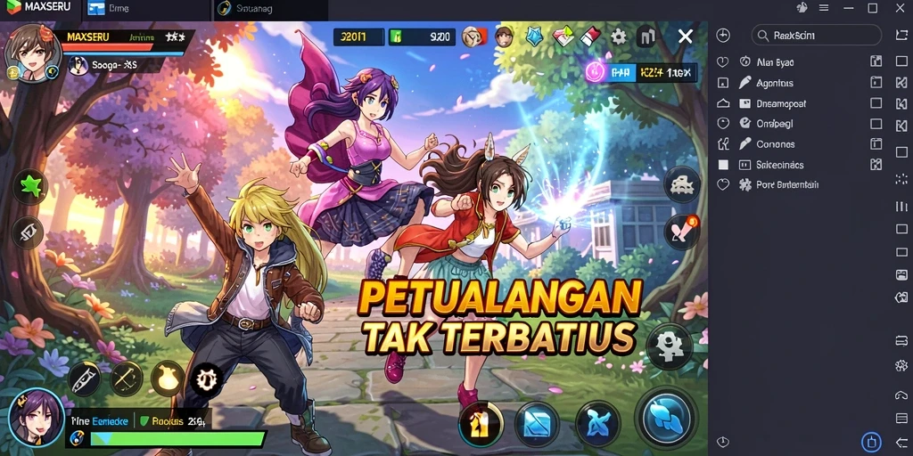 Gameplay MAXSERU yang menampilkan karakter anime dalam aksi