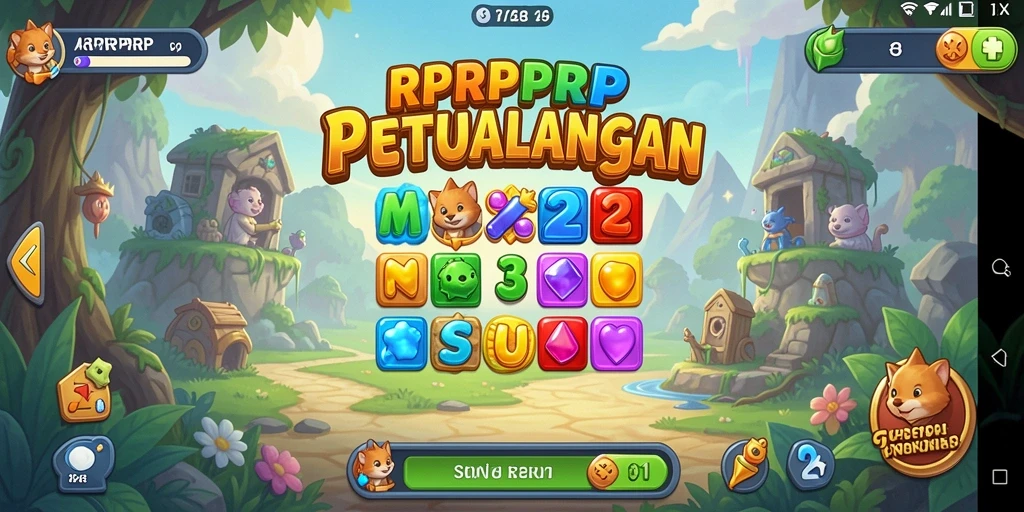 Tampilan gameplay RPRPRP dengan grafis cerah dan menantang.